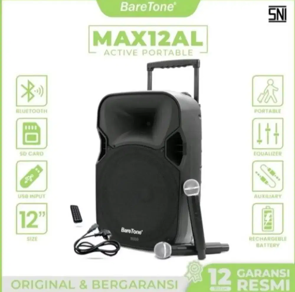 Speaker Portable Bluetooth Baretone MAX12AL 12 Inch Batere 3 AH