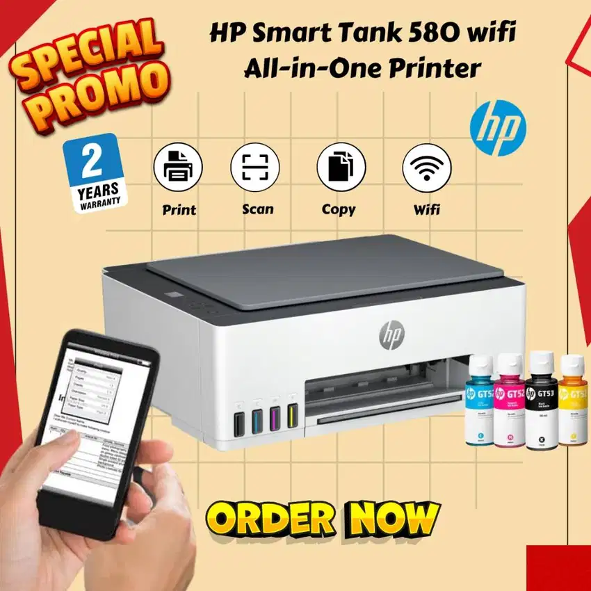 Printer Hp smartank 580 wifi print scan copy garansi 2 tahun