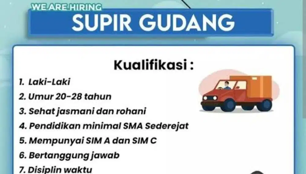Dicari Driver Staff Gudang