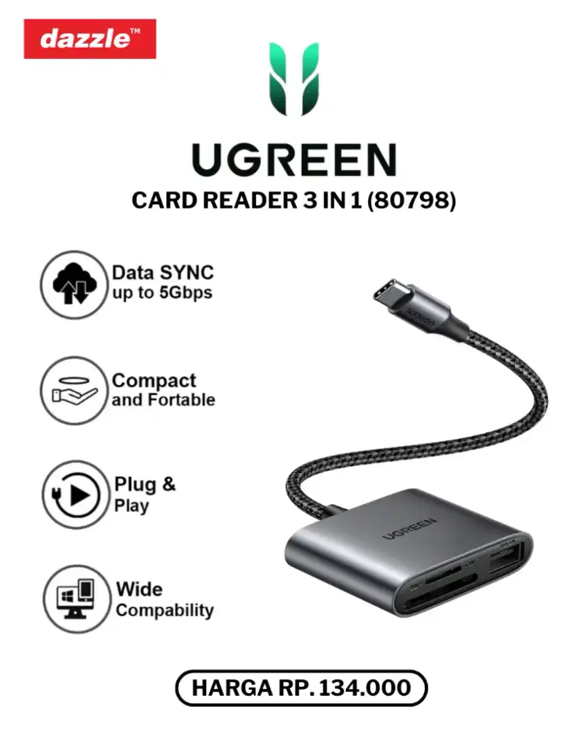 UGREEN CARD READER 3 IN 1 (80798)