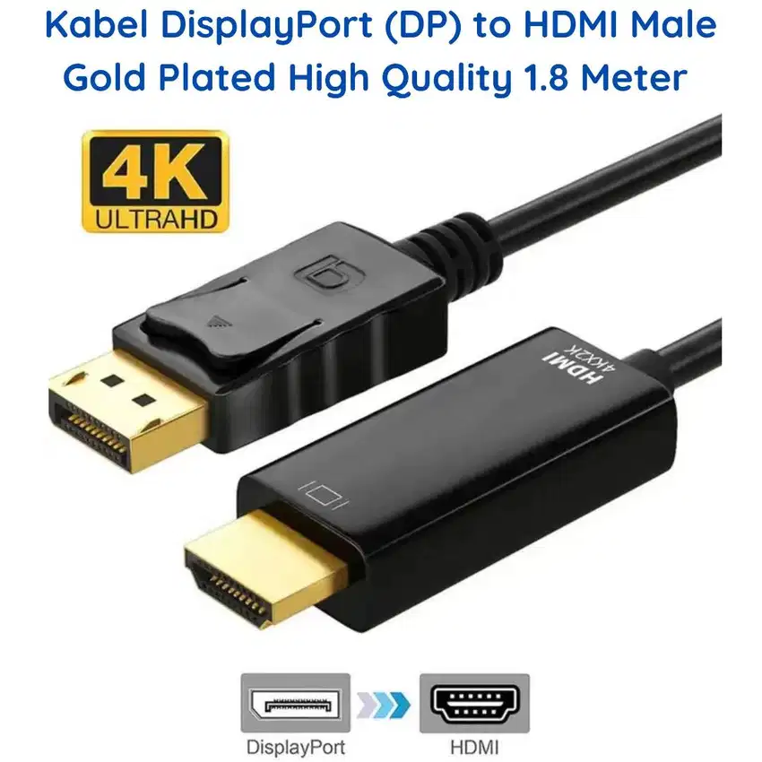 Kabel Display Port to HDMI Support Resolution Ultra HD 4K Gold Plated