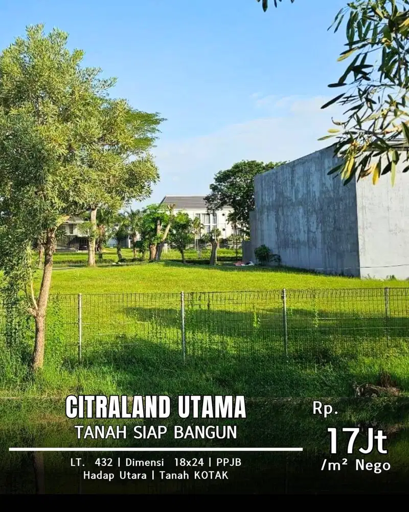 Dijual Jarang Ada Tanah Kavling Siap Bangun Citraland Raffles Garden