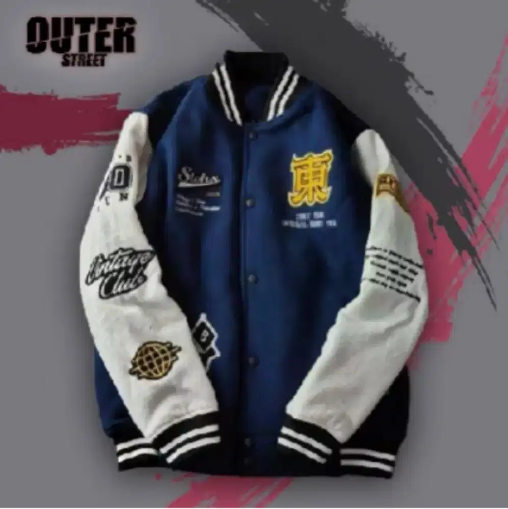 Jaket Varsity Vintage Full Bordir | Jaket Baseball Varsity Pria Wanita