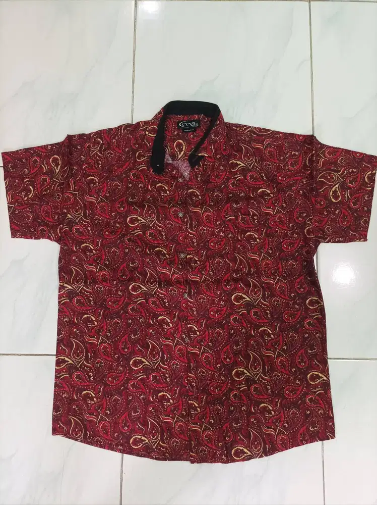 Kemeja Batik Lengan Pendek Pria - Merah Kuning
