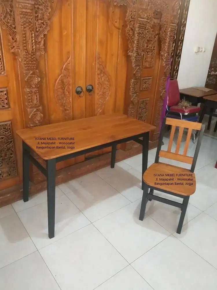 Paket Set Meja Kursi Kerja Kantor Tulis Komputer Belajar Kost Kayu #SD