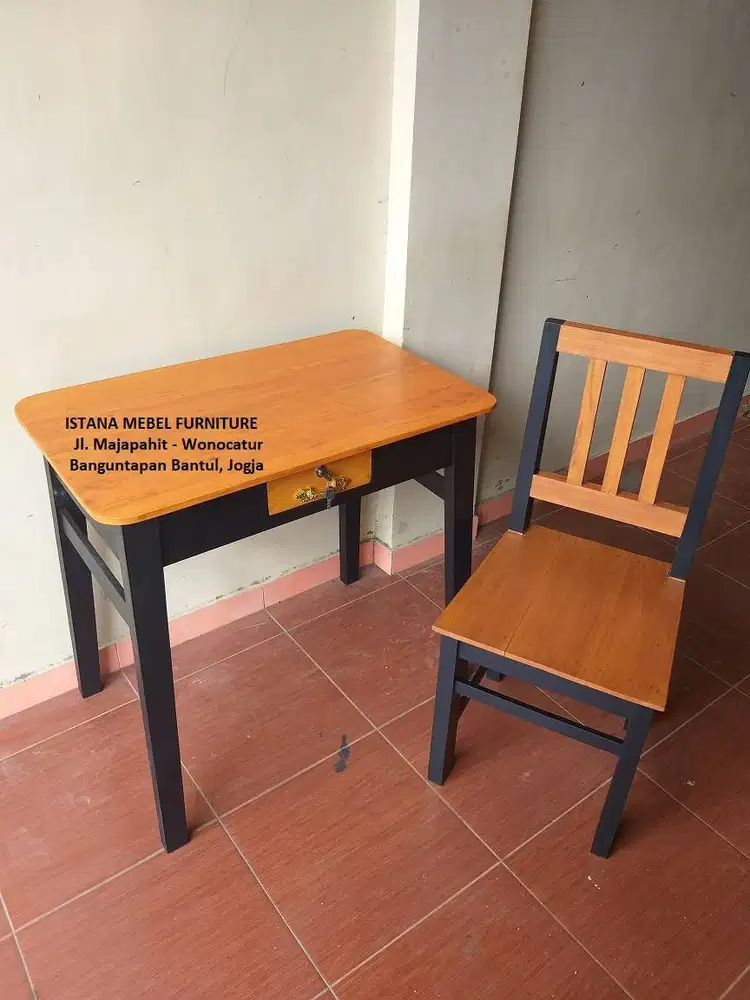 Paket Set Meja Laci Kursi Komputer Kerja Kantor Kasir Belajar Kayu #SD