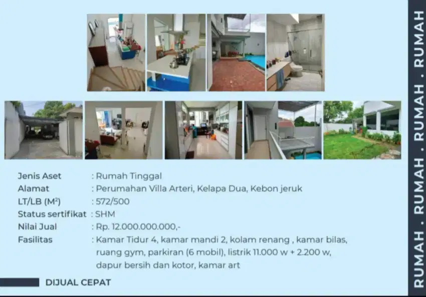 Dijual Rumah Siap Huni Villa Arteri Kelapa Dua Kebon Jeruk