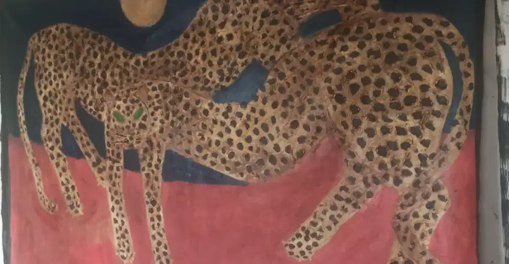 Lukisan Dekorasi Repro Super Besar. Macan Kembar