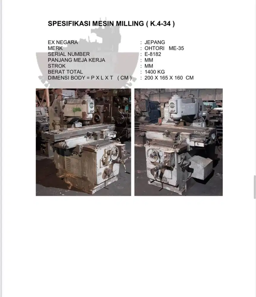 Mesin Bubut, Milling, Slotting, Grinding, Drilling, Bandsaw, Bending