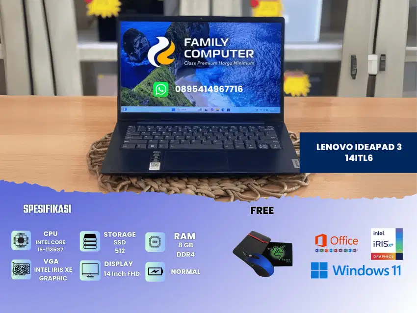 LENOVO IDEAPAD 3 14ITL6 | INTEL CORE I5 GEN11 | RAM 8GB DDR4 SSD 512GB