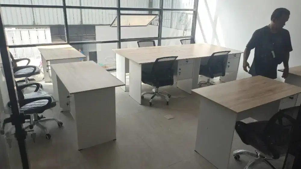 MEJA KERJA / KANTOR + KURSI KERJA / KANTOR BARU FREE ONGKIR PASANG COD