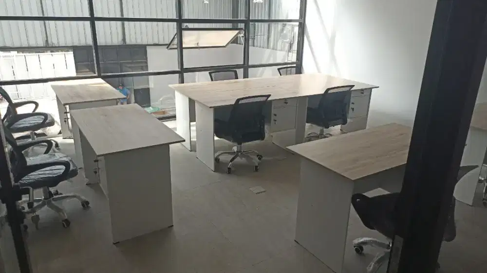 MEJA KERJA KANTOR + KURSI KERJA / KANTOR BARU COD FREE ONGKIR PASANG