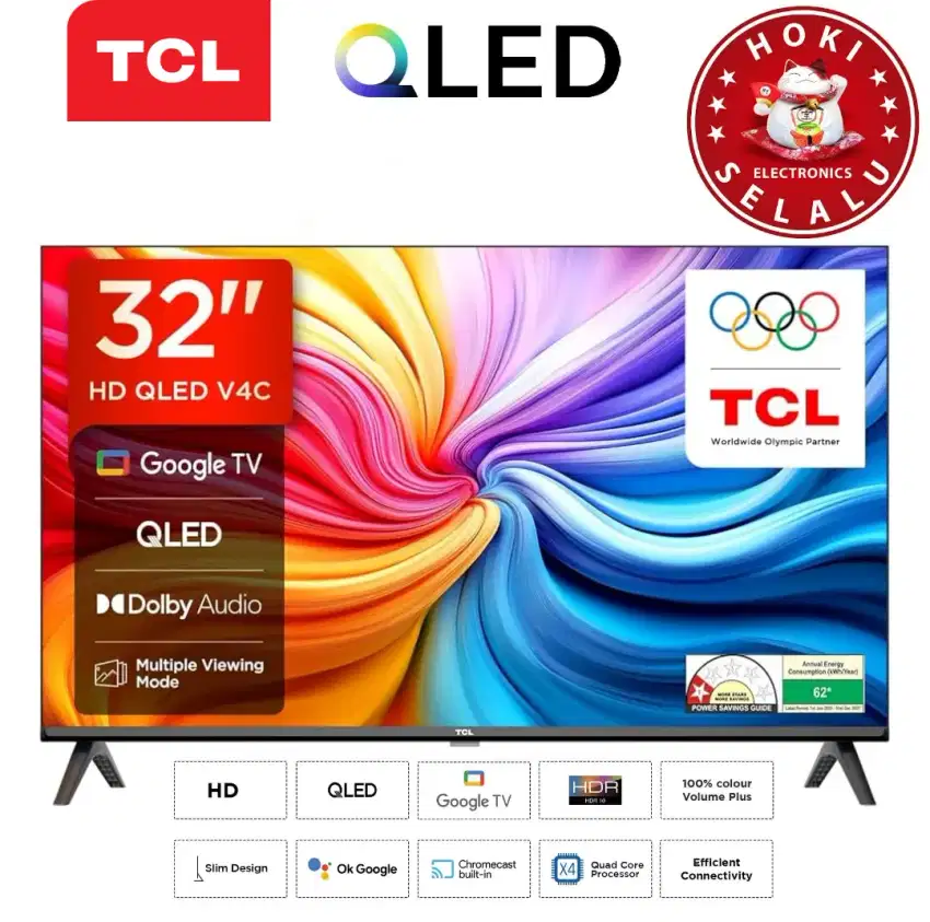 TCL Smart Google TV 32 Inch 32V4C QLED Quantum Dot Led Dolby Digital