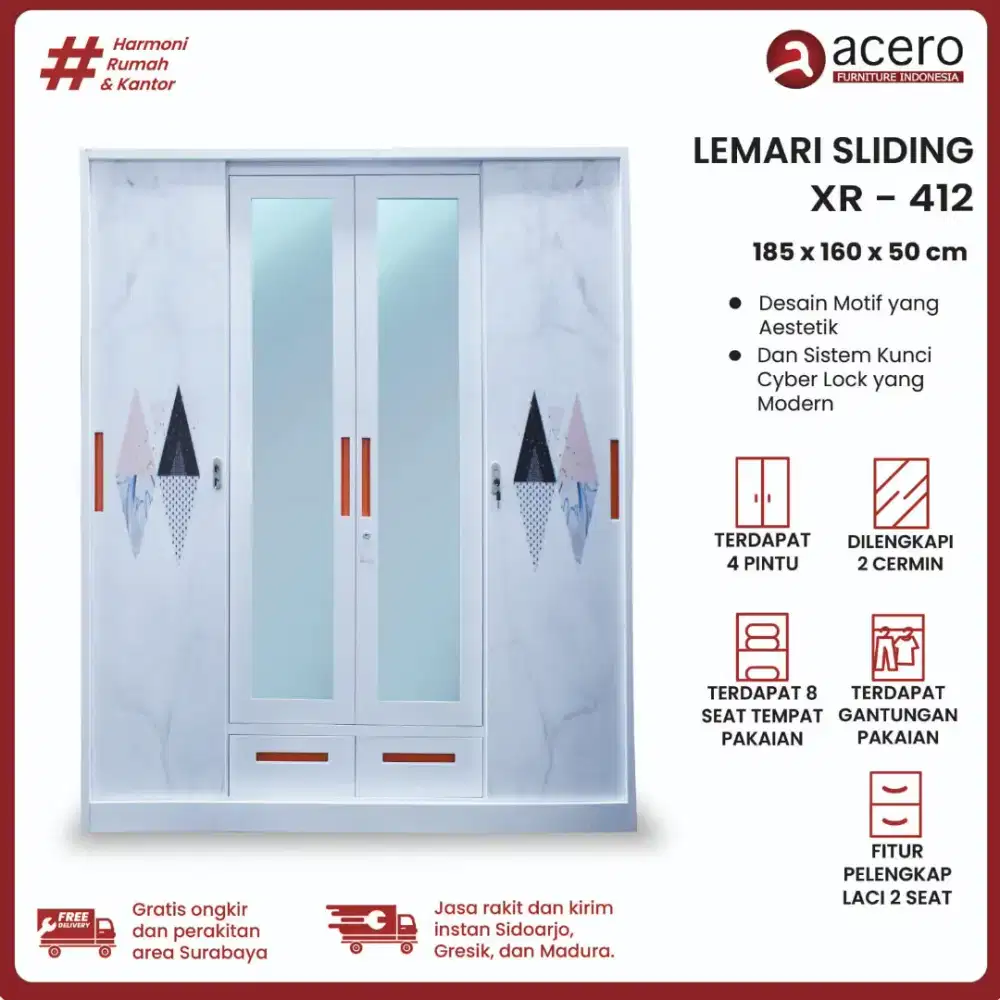 Lemari Besi Cermin 4 pintu Jumbo