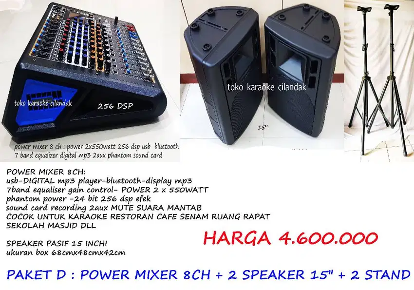 PROMO SPEAKER AKTIF+4MIC POWER MIXER DLL  SPEAKER AKTIF 15 + STAND +