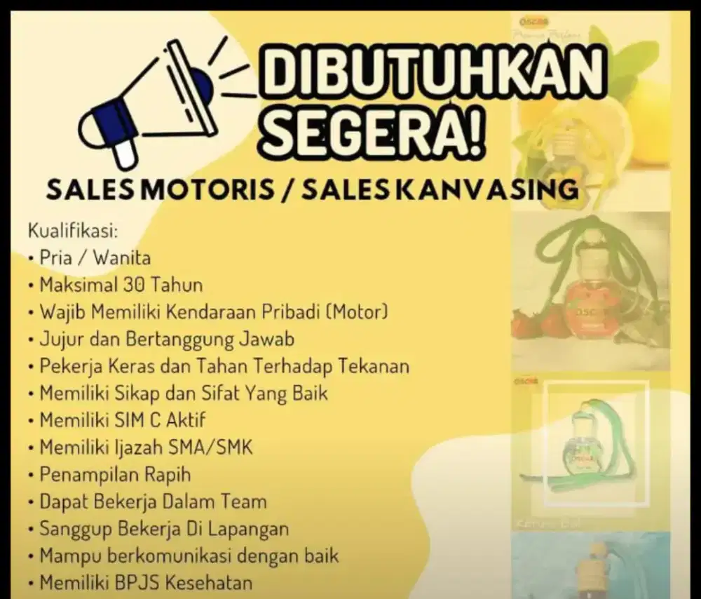 LOWONGAN PEKERJAAN SALES REPRESENTATIVE