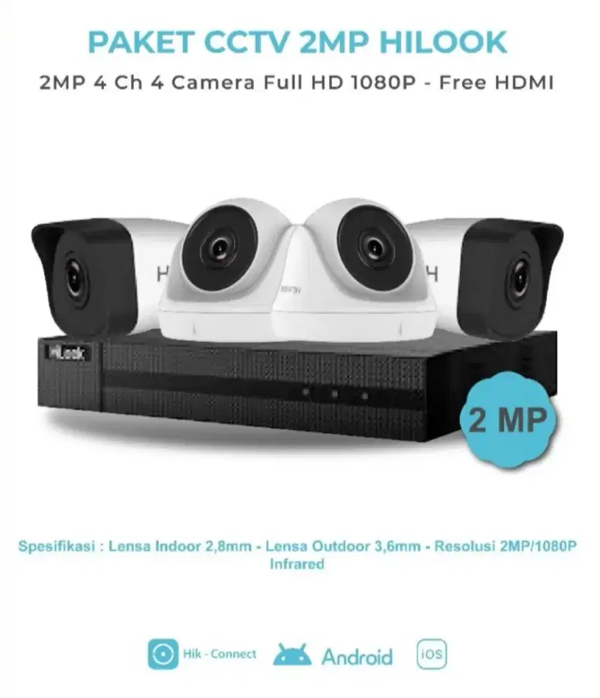 Paket CCTV 4 kamera 2mp termurah gratis pasang bisa pantau di hape