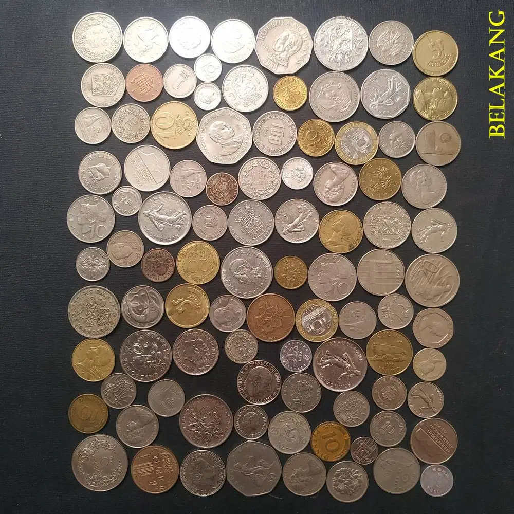 #B Koin Asing Campur Borongan 500 gr, 95 Kp, thn 1970an s/d 1990an