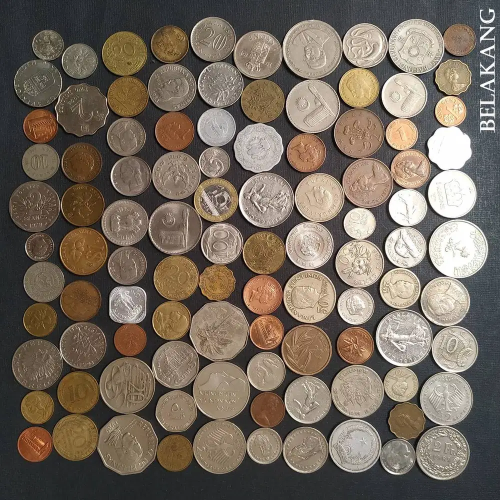 #H Koin Asing Campur Borongan 500 gr, 100 Kp, thn 1970an s/d 1990an