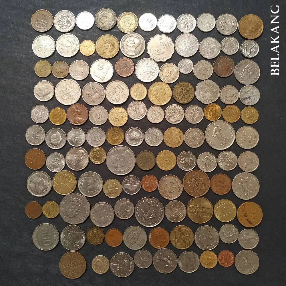 #J Koin Asing Campur Borongan 500 gr, 115 Kp, thn 1970an s/d 1990an