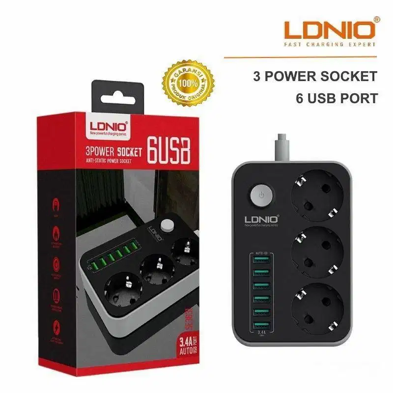 COLOKAN STOP KONTAK LISTRIK 3 SLOT CHARGER HP 6 PORT FAST CHARGING