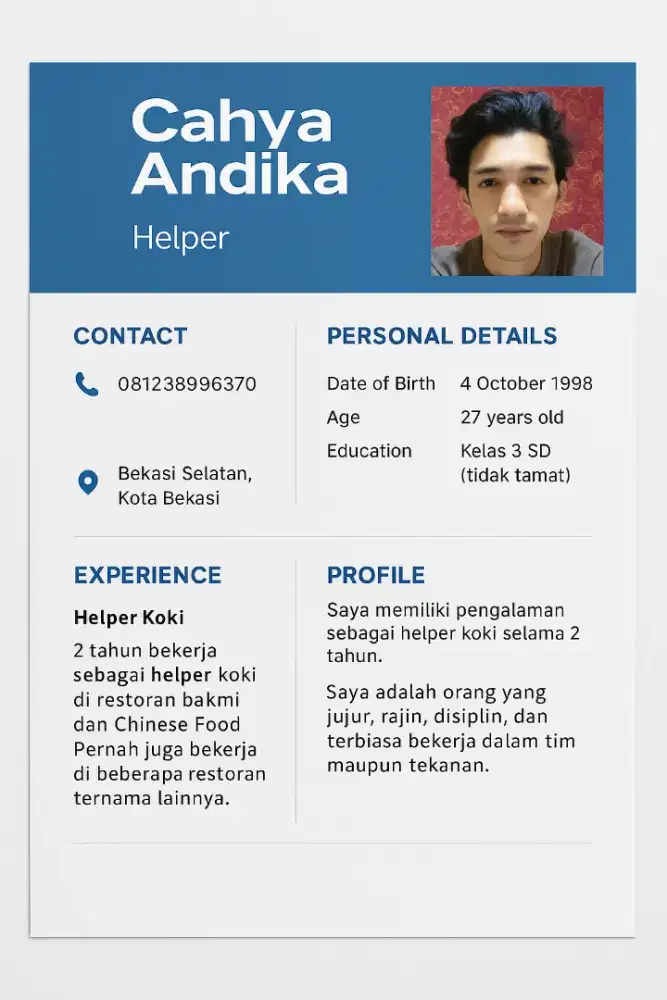 Cari Kerja Posisi Helper Koki/Kitchen Staff - Berpengalaman