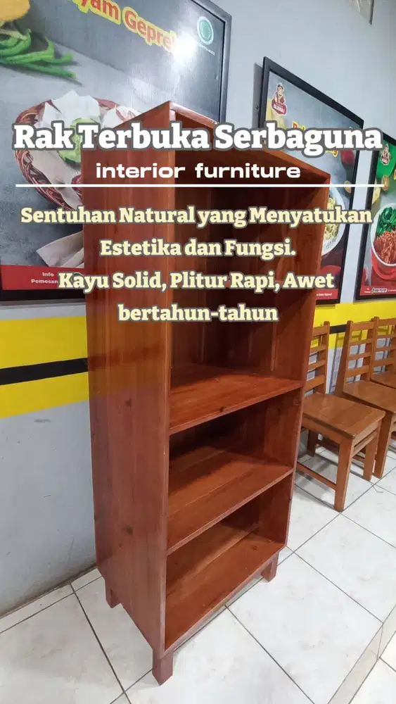 RAK SUDUT TERBUKA/RAK KAYU SOLID FINISHING PLITUR