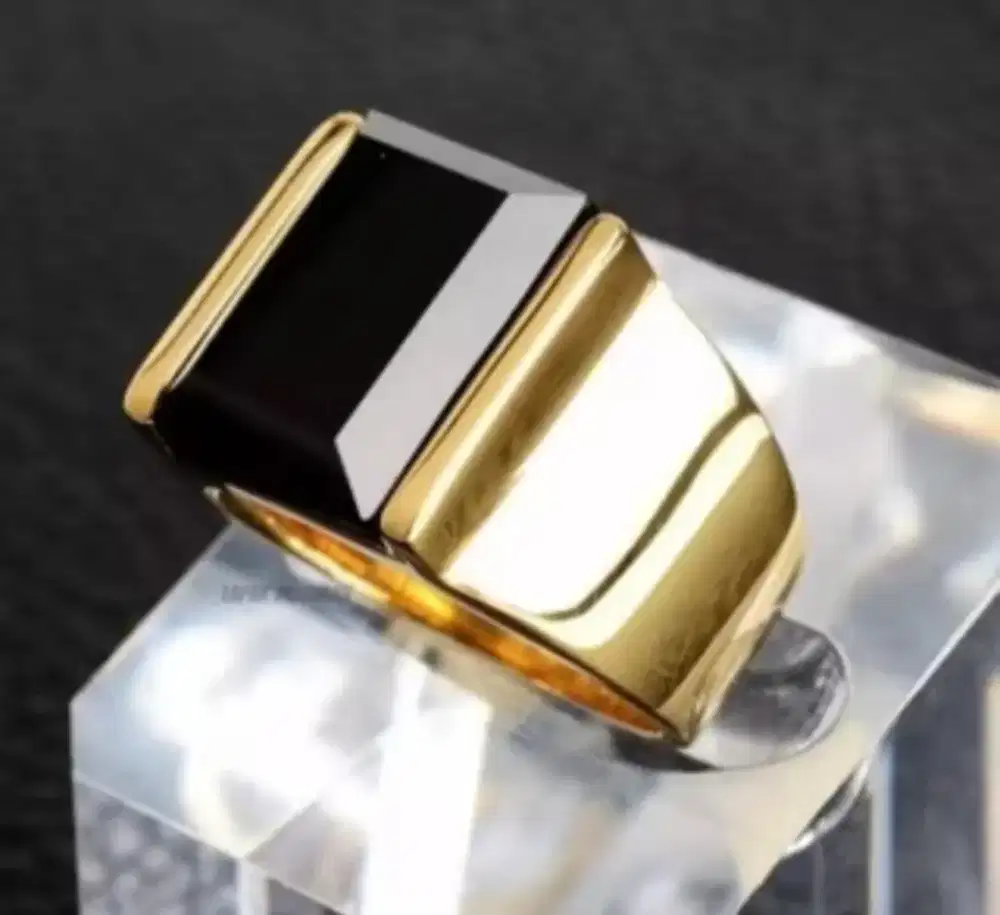 Cincin pria mewah black onyx asli