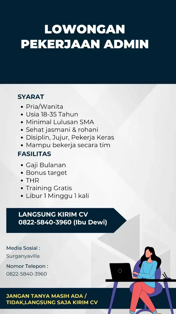 DIBUTUHKAN SEGERA ADMIN INPUT DATA