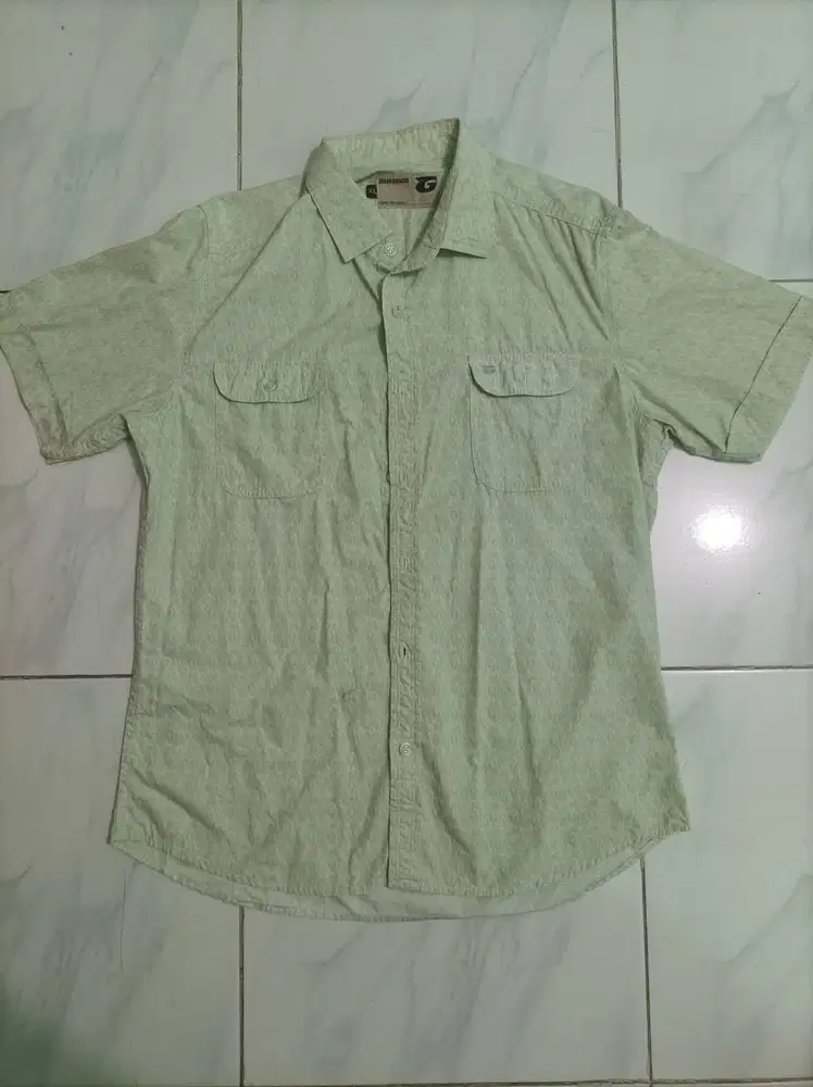 Kemeja Lengan Pendek Pria - Hijau Motif