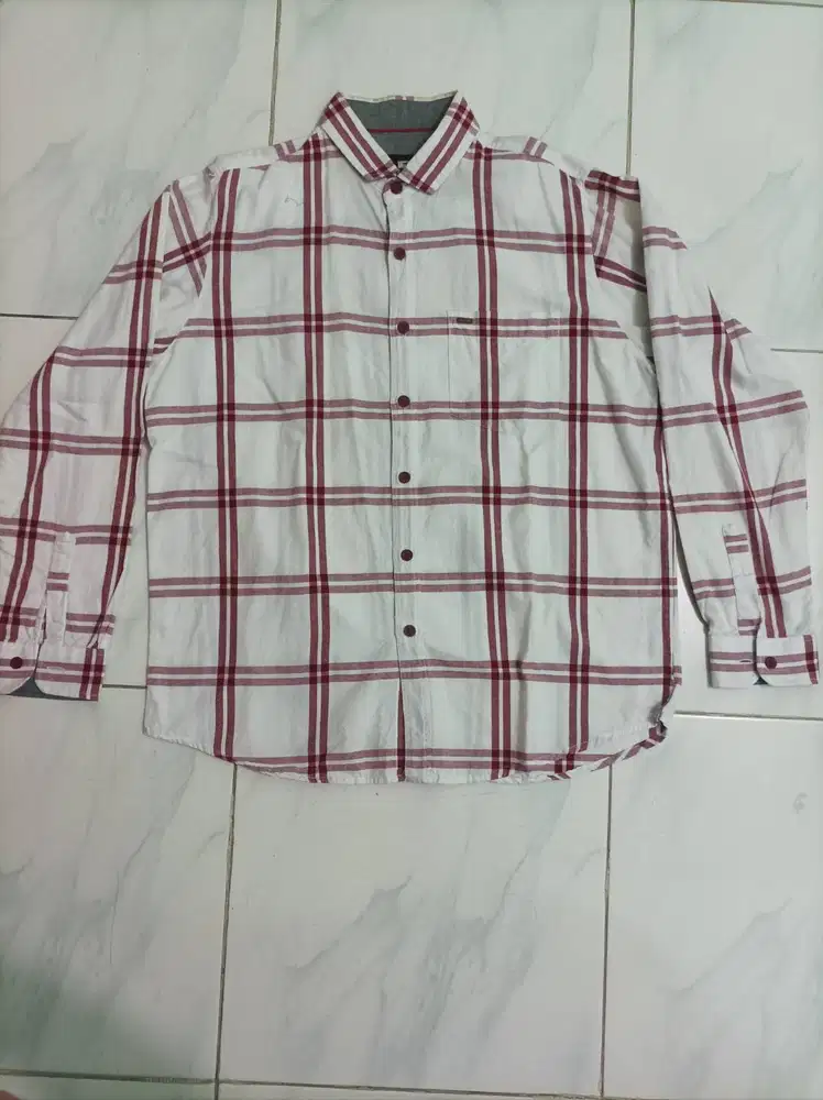 Kemeja Lengan Panjang Pria - Putih Merah