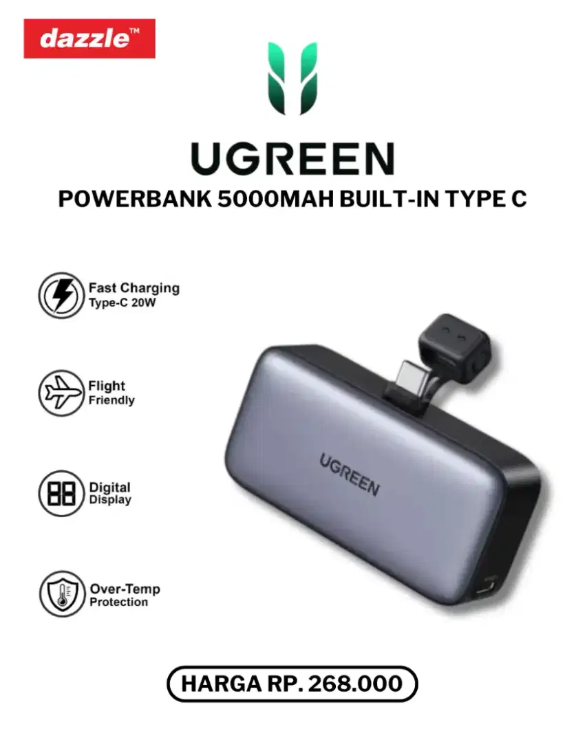 UGREEN POWERBANK BUILT IN TYPE C 5000MAH