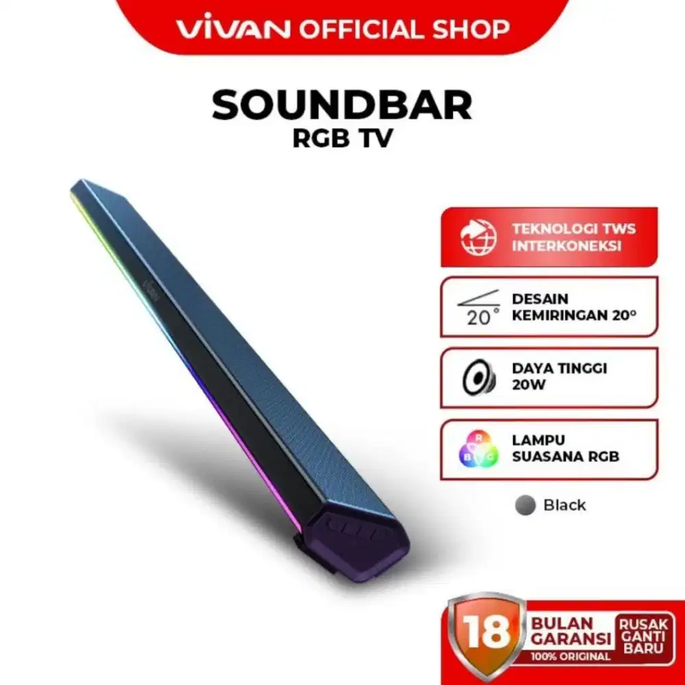 TV SoundBar VIVAN Sound S2L Bluetooth Powerful 20W Super Bass RGB LED