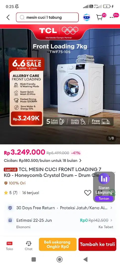 Mesin Cuci TCL tipe TWF75-10S