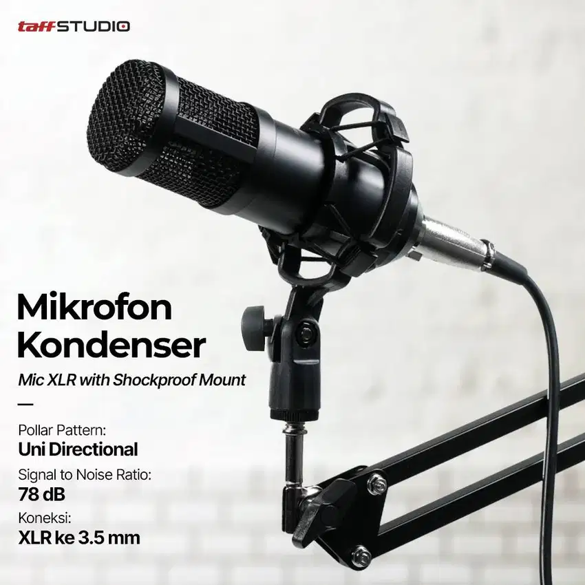 TaffSTUDIO Mikrofon Kondenser XLR dengan holder BM-800