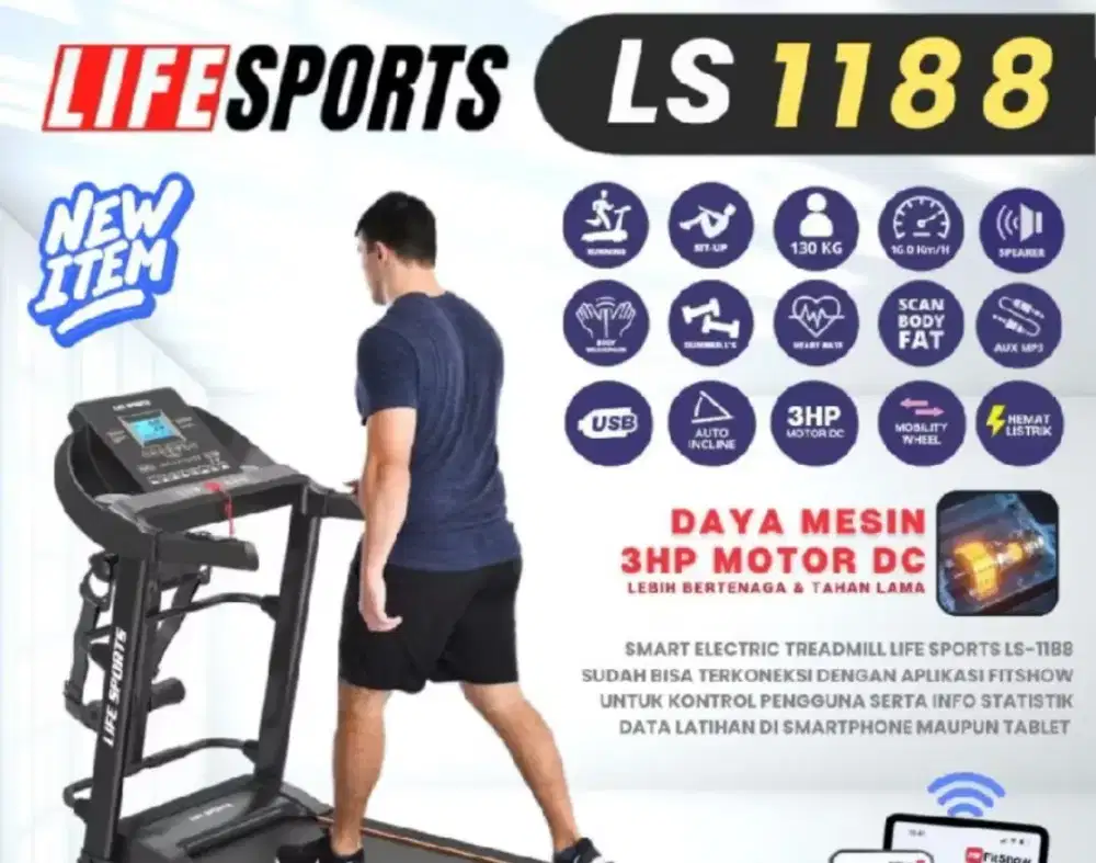 Gym treadmill listrik LS 1188 plus packing kayu