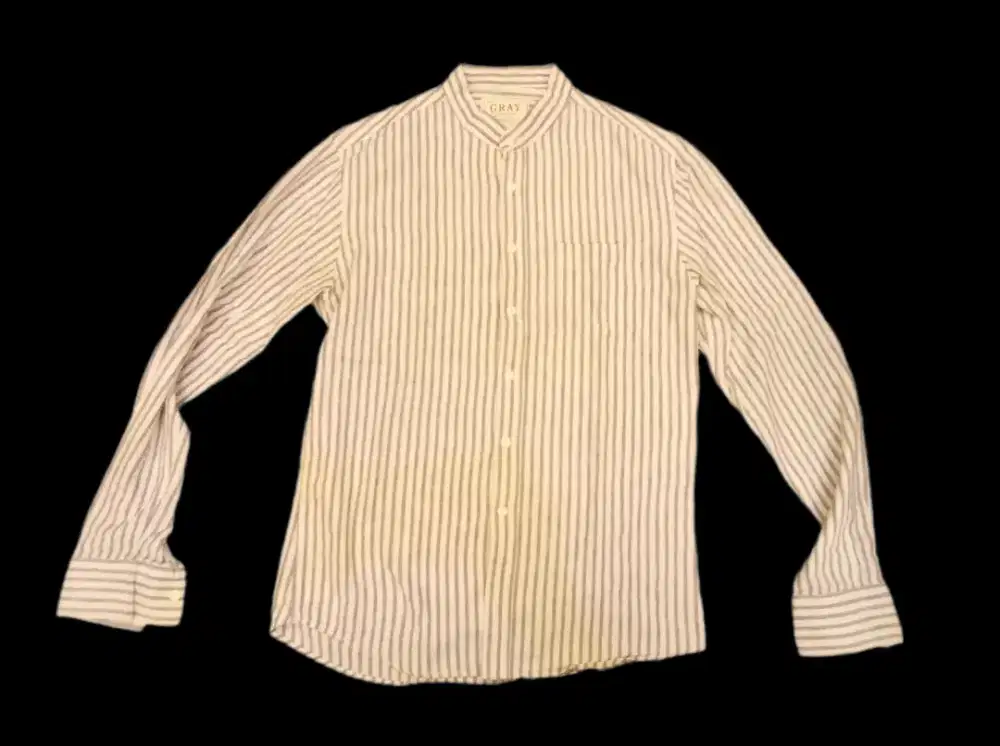 Kemeja lengan panjang kerah shang hai koko gray salur