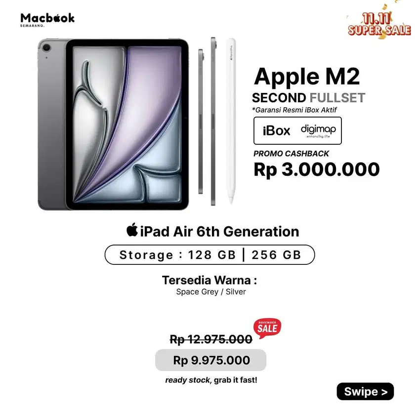 Fullset iPad Air 6th Generation Ram 256 gb Apple M2