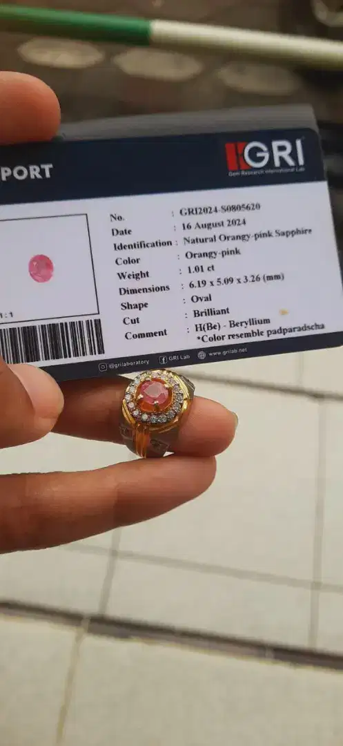 Natural orange saphire ring perak
