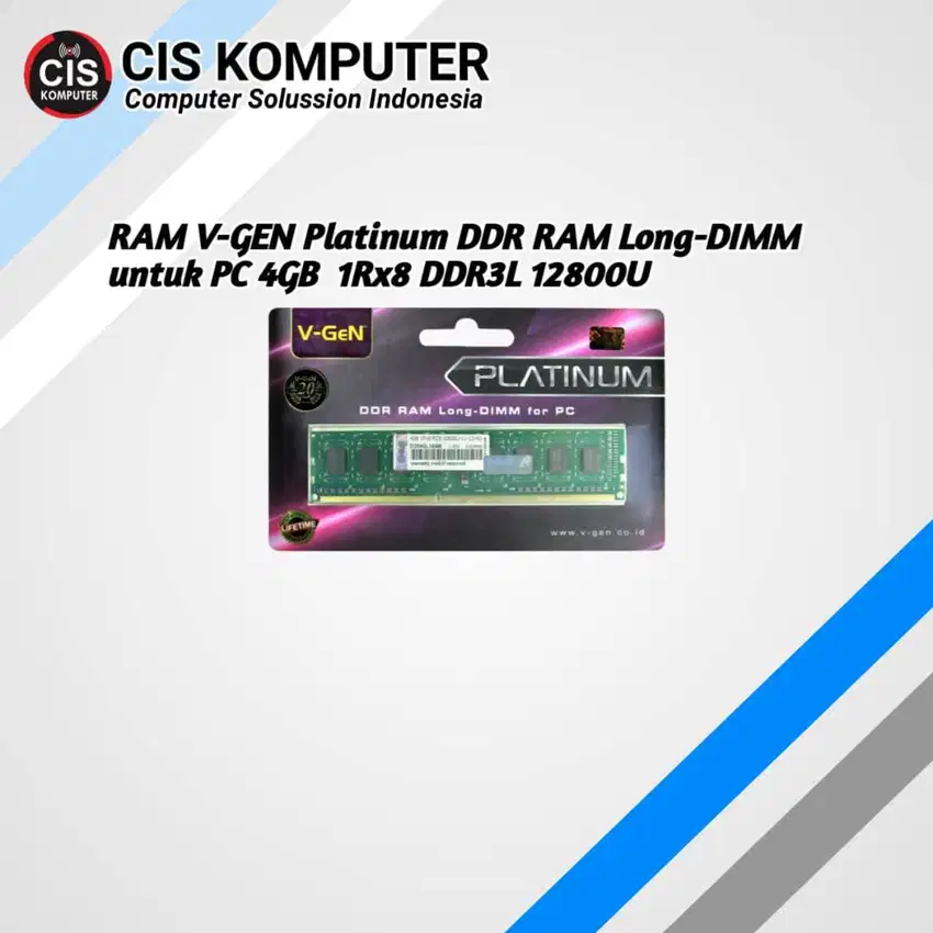 Jual RAM V-Gen Platinum DDR3L Long DIMM Untuk PC 4GB DDR3L 12800U