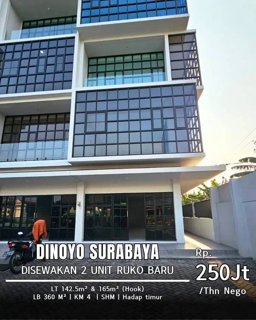 Dijual Bangunan Komersial 2 unit ruko baru Jejer Jl Dinoyo Surabaya
