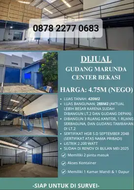 jual tanah gudang bangunan kantor siap pakai strategis marunda bekasi