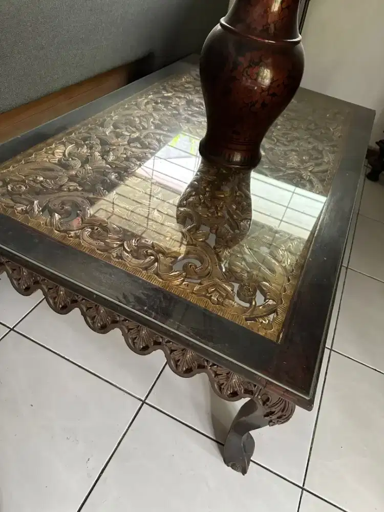 DIJUAL MEJA TAMU UKIRAN KHAS PALEMBANG LAPIS EMAS