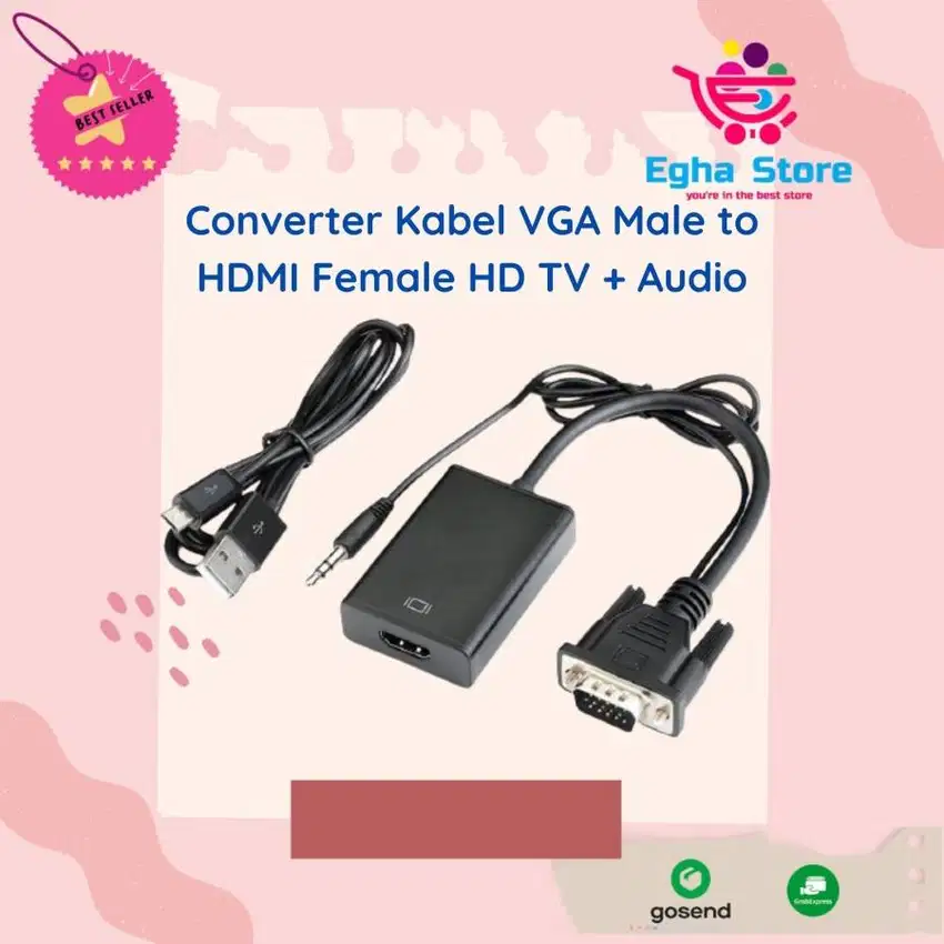 VGA to HDMI + Audio Converter Kabel Konverter VGA Male-HDMI Female AUX