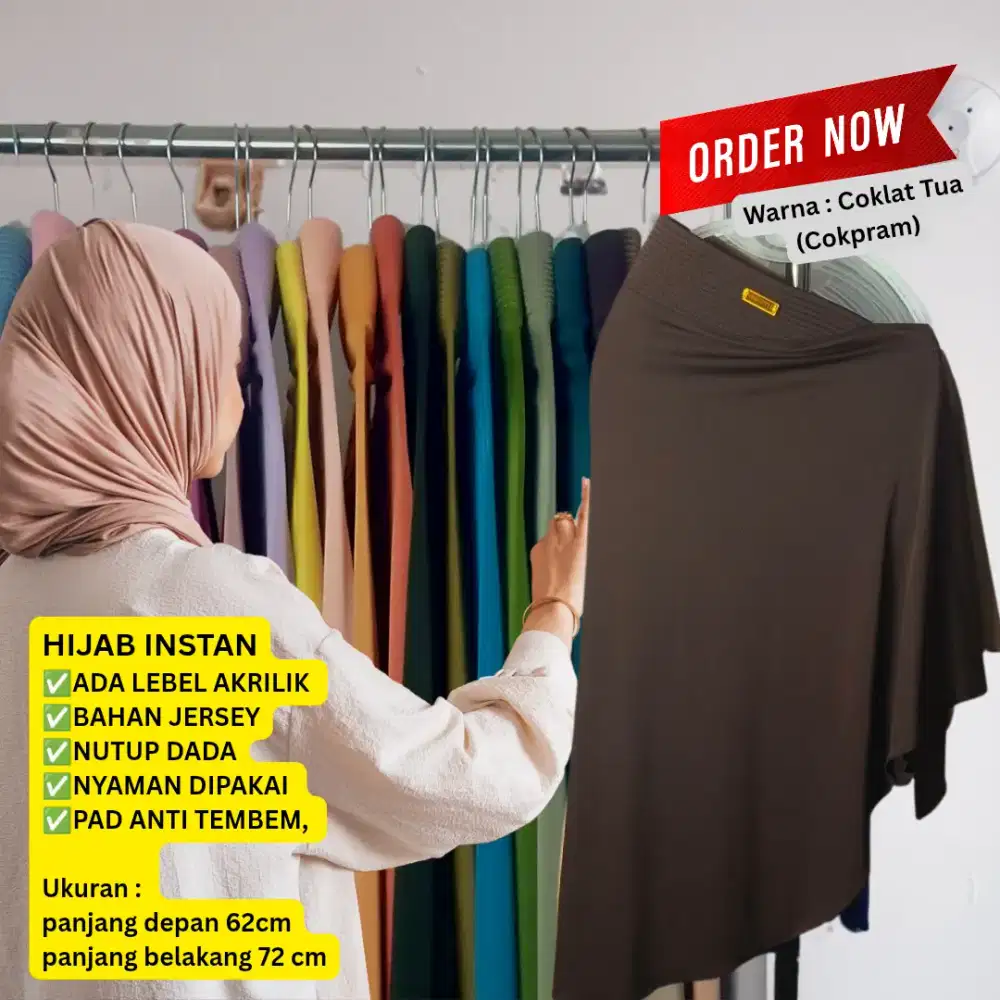 HIJAB INSTAN, LEBEL AKRILIK, BAHAN JERSEY, NUTUP DADA