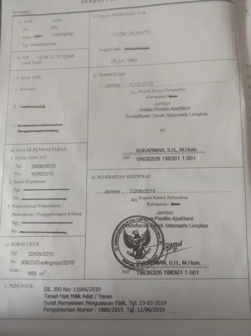 Di jual sebidang tanah yang ada bangunan nya di daerah Semboro Jember