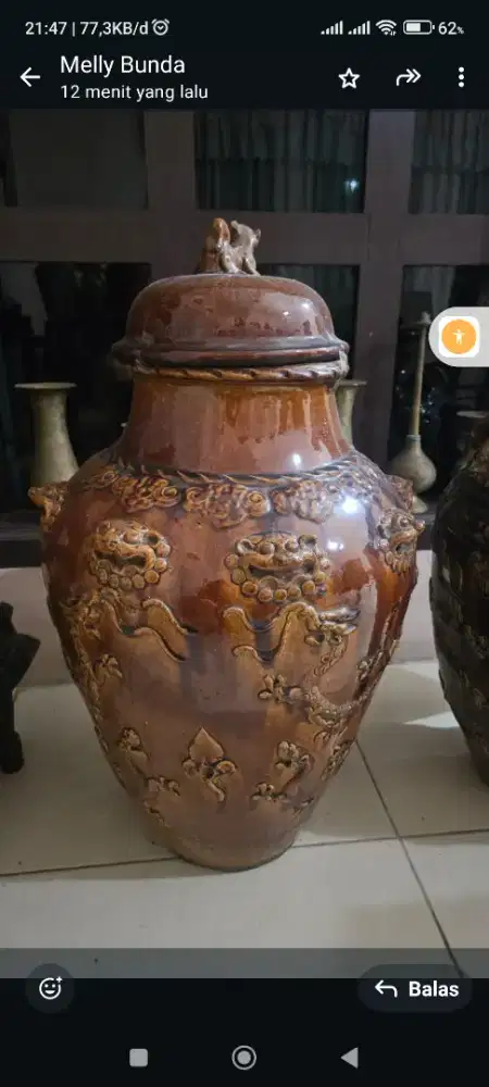 Gentong guci naga coklat bata, tinggi 70 cm