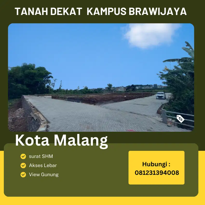 Dijual Tanah Pojok  meter SHM Dekat Kampus UB Kota Malang