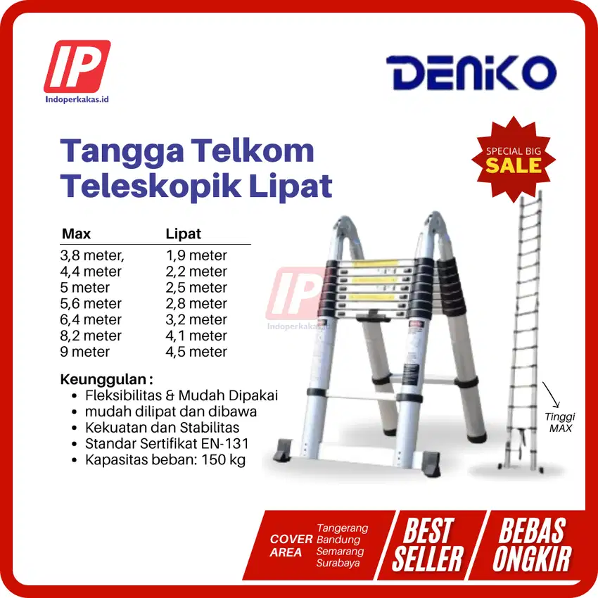 Tangga Telkom Double Telescopic Denko 3,8 - 9 Mater