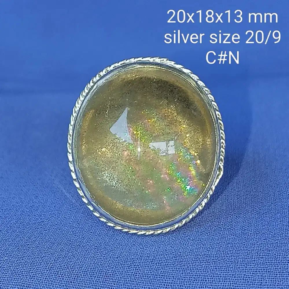 Cincin perak, batu natural kecubung kuning _pelangi